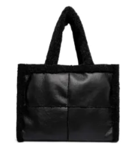 Like Dreams Large Sherpa Tote Bag, Inner Pocket Vegan Leather, Large Tote Hand bags for Women