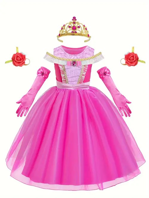 Girls Dress Set Sleeveless Ruffle Princess Dress & Wig & Socks & Gloves Dark Style Halloween Party